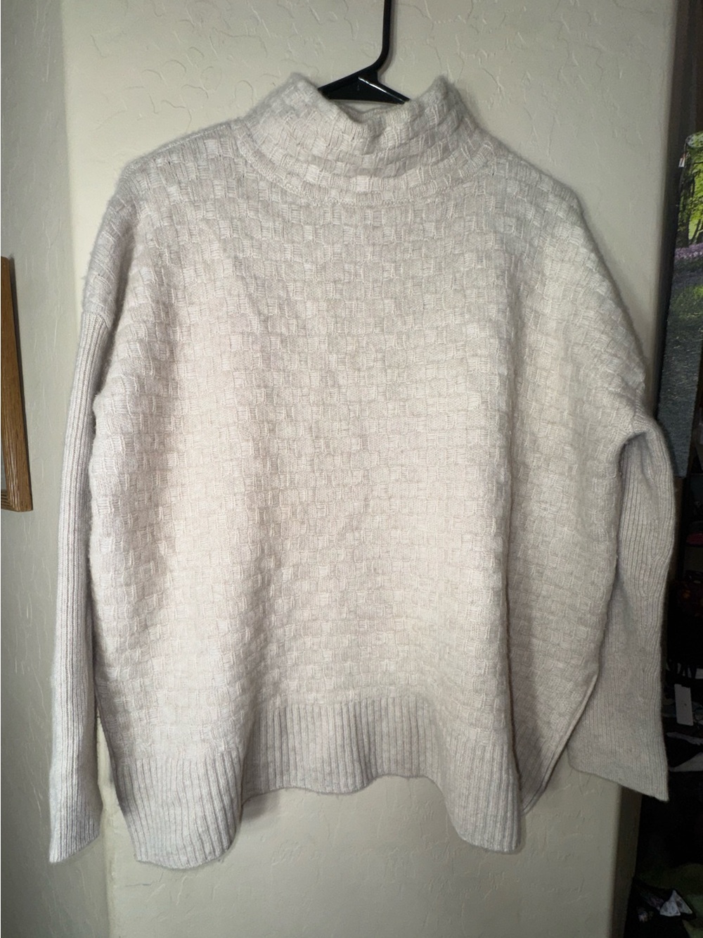 The Cashmere Project Ivory Mock Neck Textured Knit Cashmere Sweater M